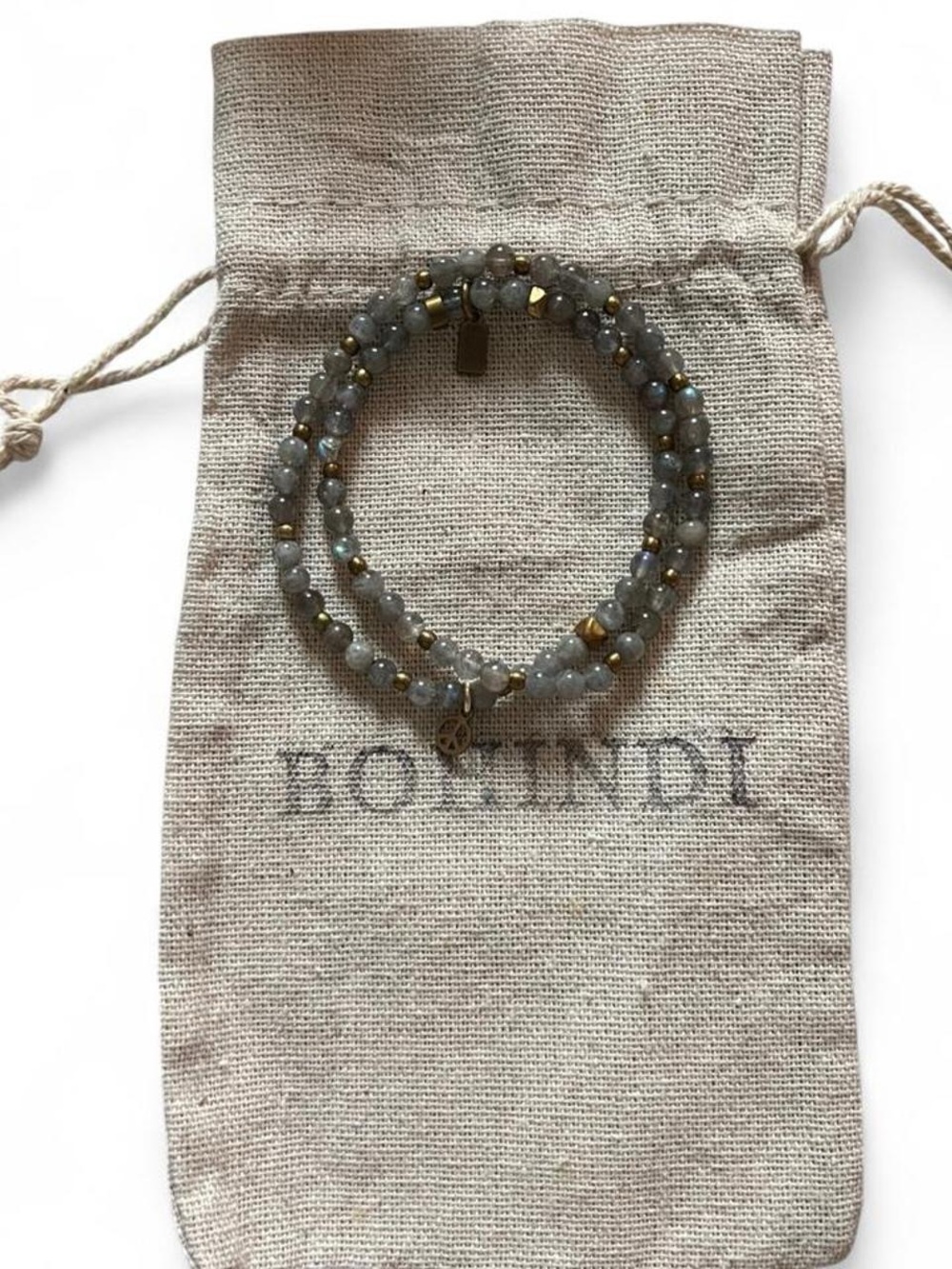 Gray Beaded Bracelet with Peace Sign